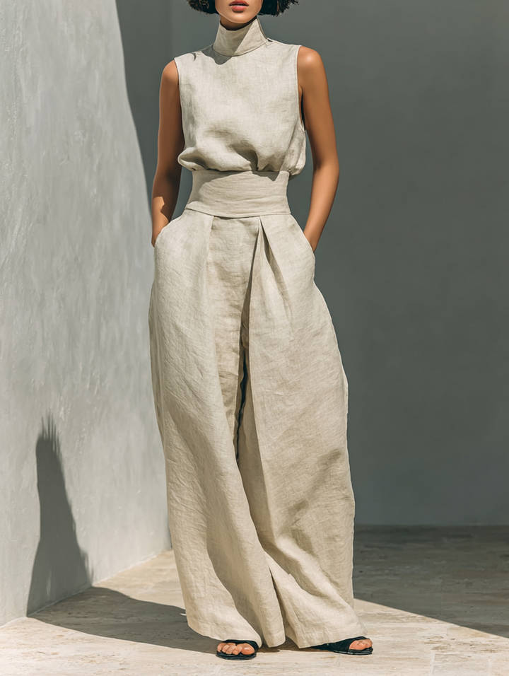 Damen Ärmellose Bluse und Weite-Hosen Ensemble