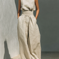 Damen Ärmellose Bluse und Weite-Hosen Ensemble
