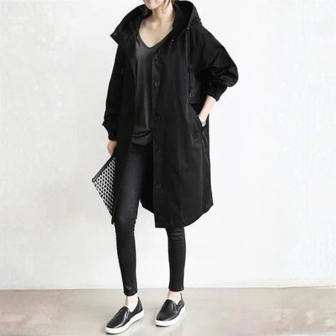 Damen langer Streetcoat mit Knopfleiste