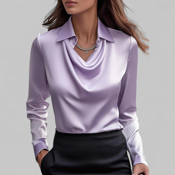 Elegante Wasserfallausschnitt Satinbluse für Damen