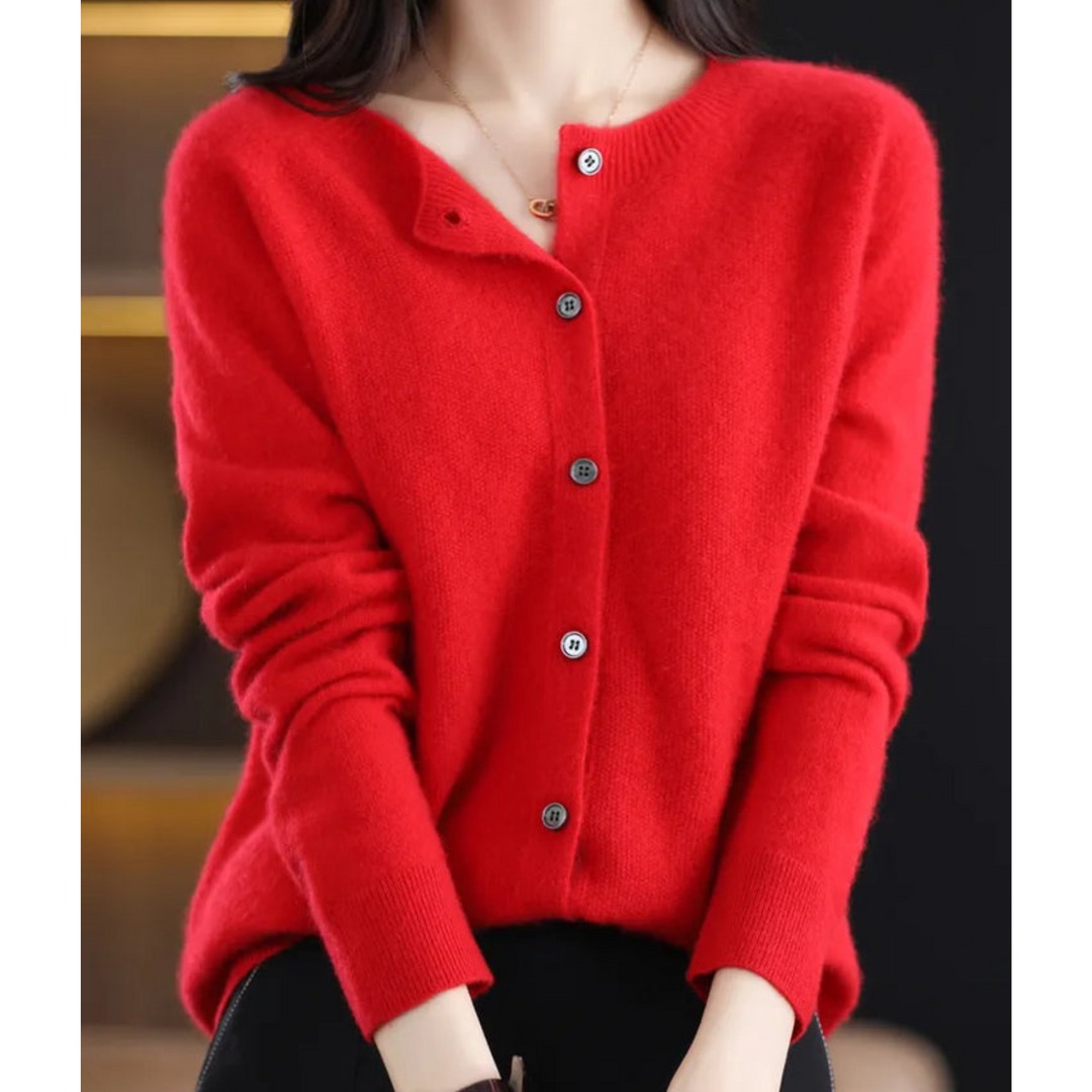Damen O-Ausschnitt Strickjacke Pullover