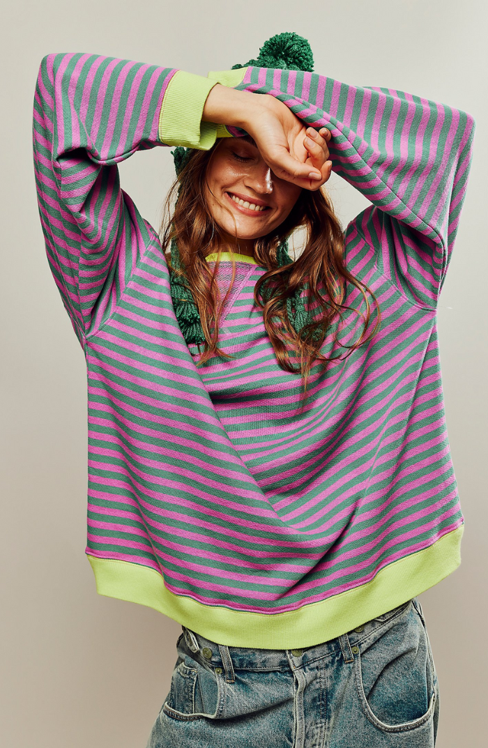 Oversized Gestreiftes Damen Sweatshirt