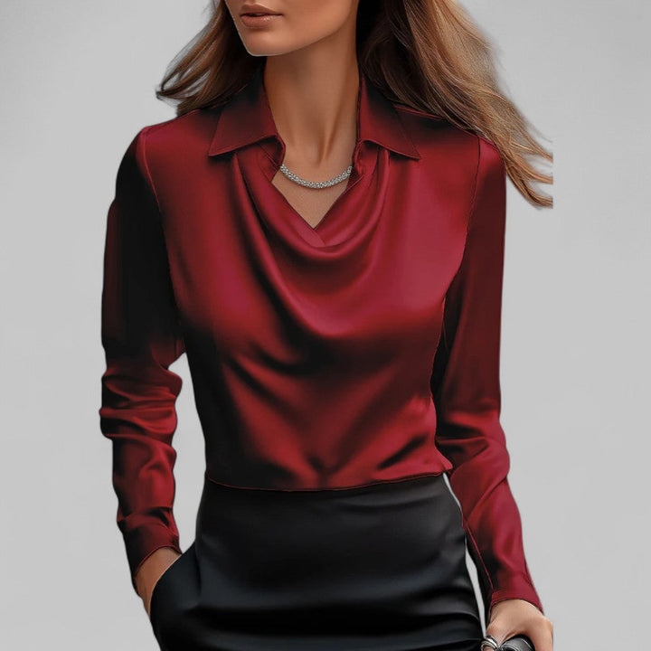Elegante Wasserfallausschnitt Satinbluse für Damen