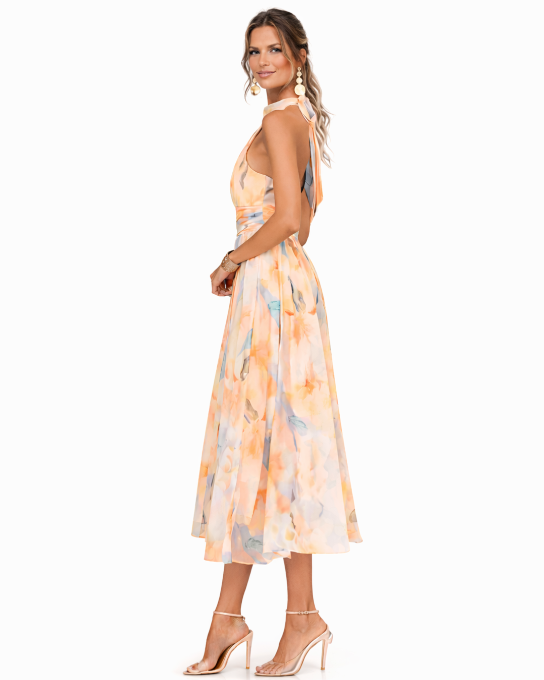 Aquarell Druck Halter Neck Kleid