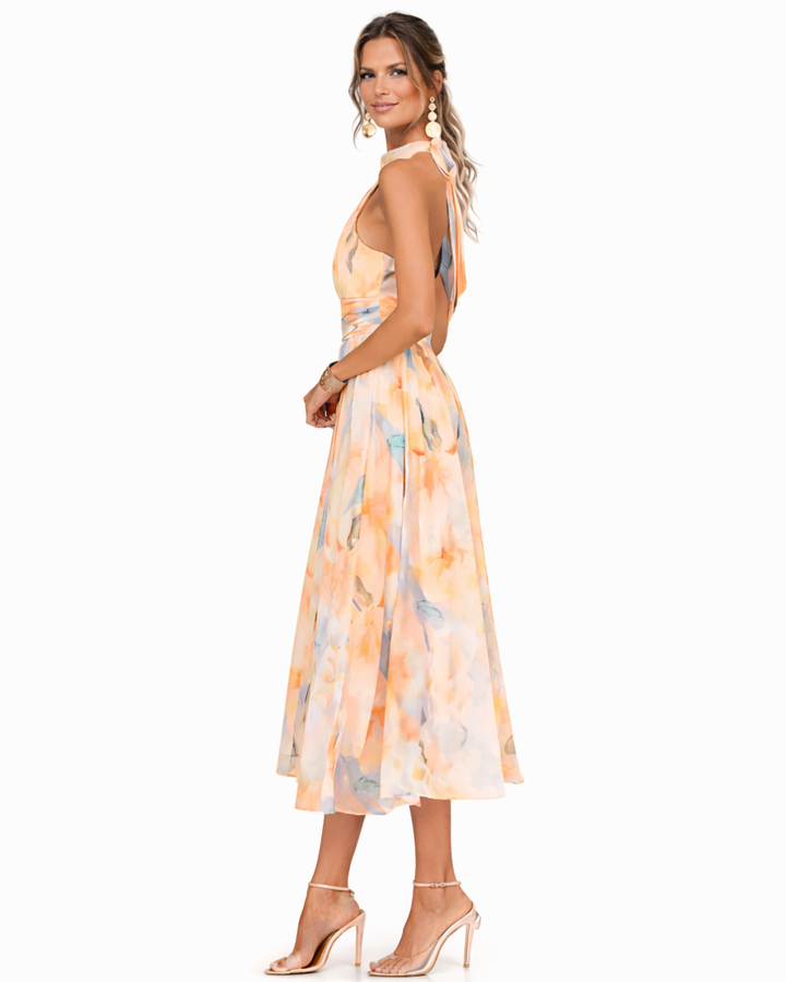 Aquarell Druck Halter Neck Kleid
