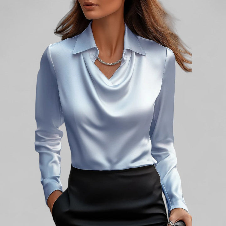 Elegante Wasserfallausschnitt Satinbluse für Damen