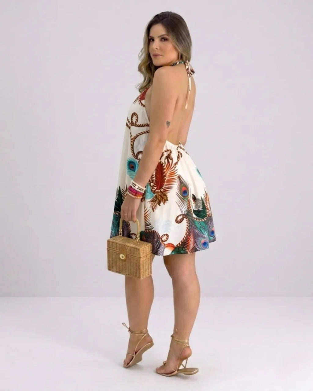 Damen Neckholder Hängerkleid – Tropisches Minikleid mit Blumendruck | Strandkleid