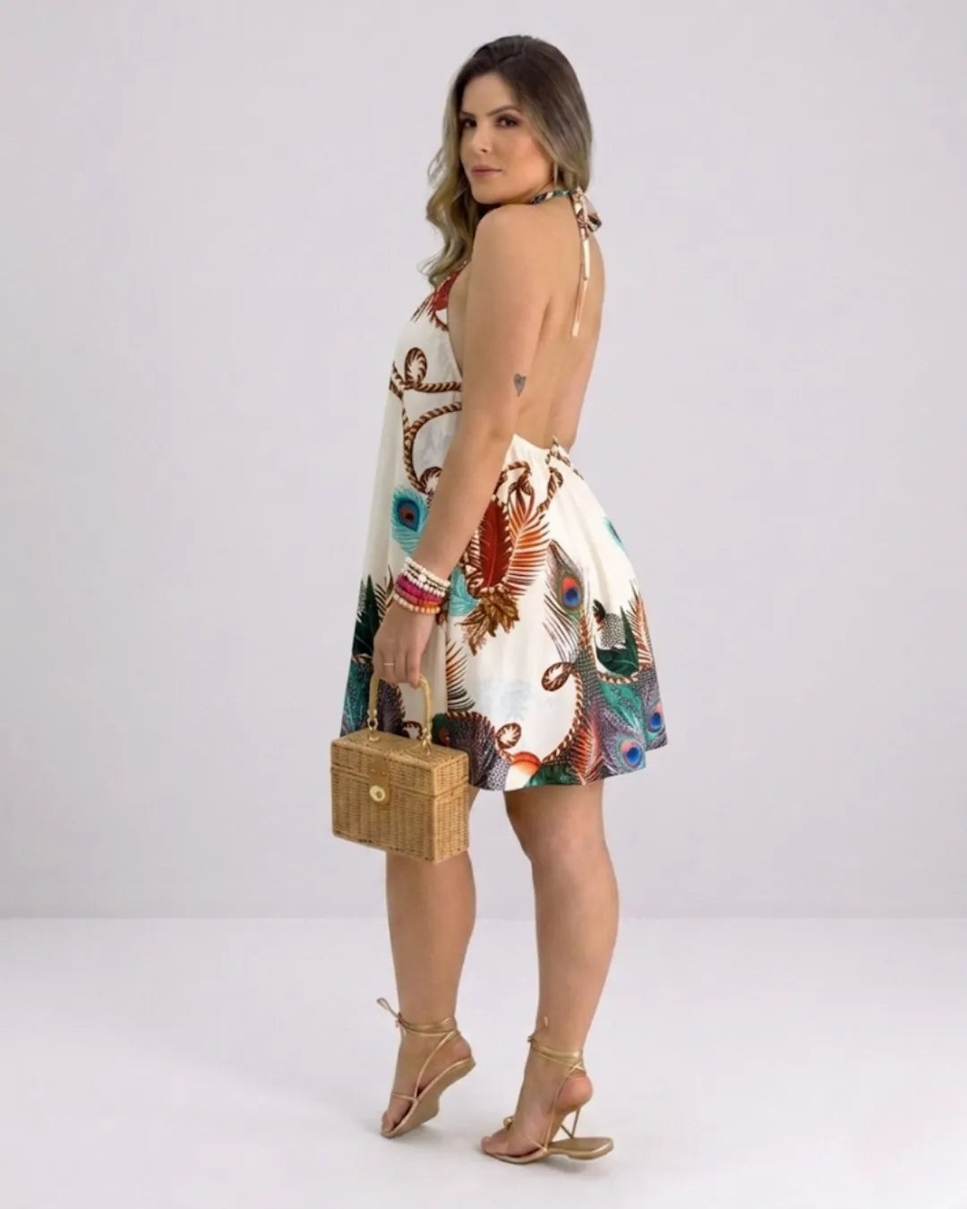 Damen Neckholder Hängerkleid – Tropisches Minikleid mit Blumendruck | Strandkleid