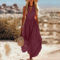 Damen Boho Neckholder Maxi Leinen-Kleid