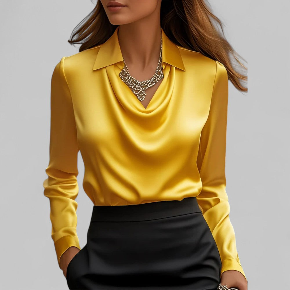 Elegante Wasserfallausschnitt Satinbluse für Damen