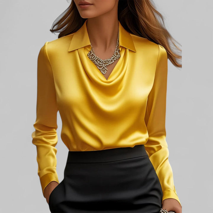 Elegante Wasserfallausschnitt Satinbluse für Damen