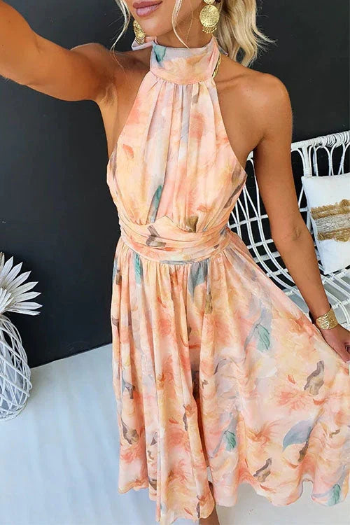 Damen Sommer Halter Blumen Maxi Kleid
