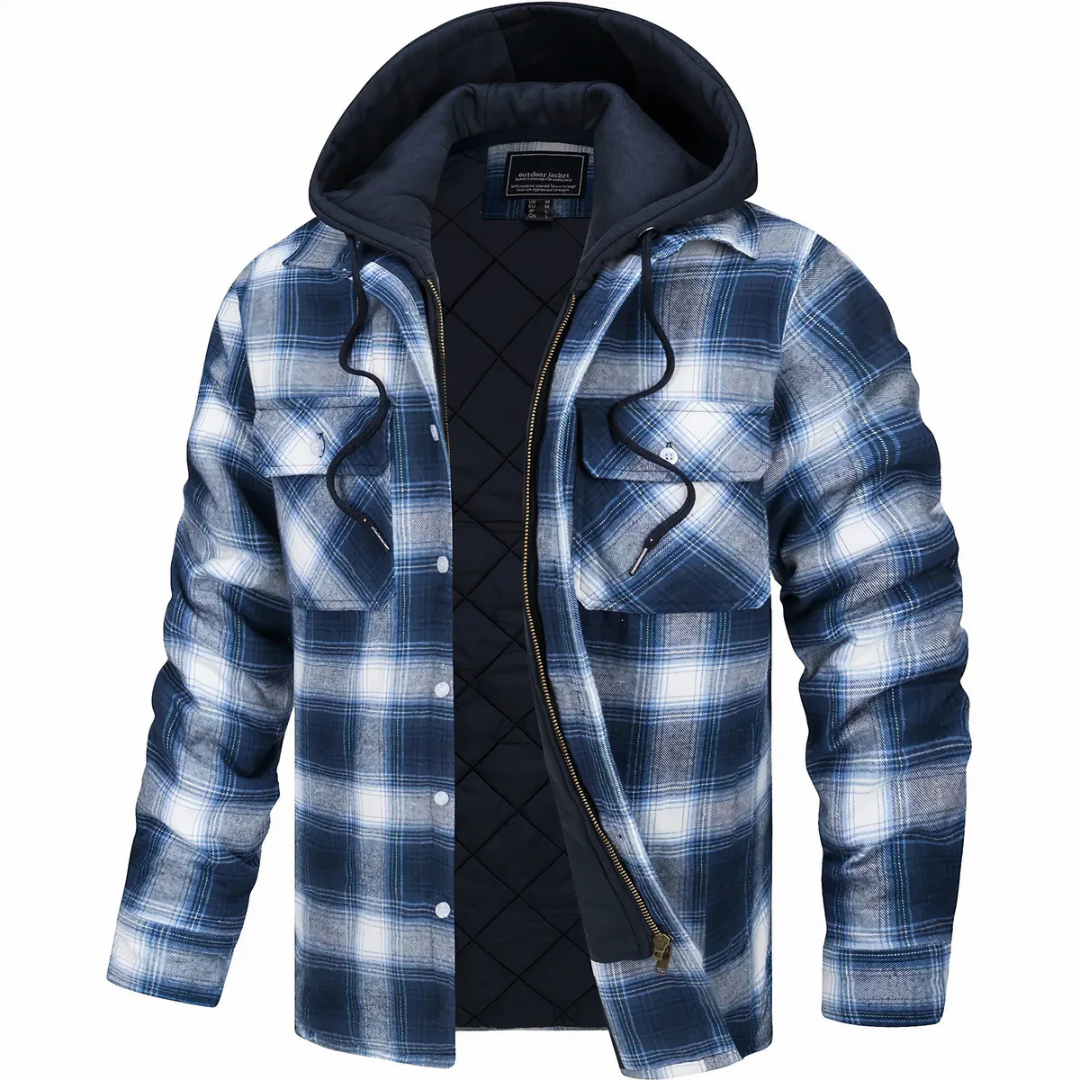 Karierte Flanell-Jacke mit abnehmbarer Kapuze und gestepptem Futter