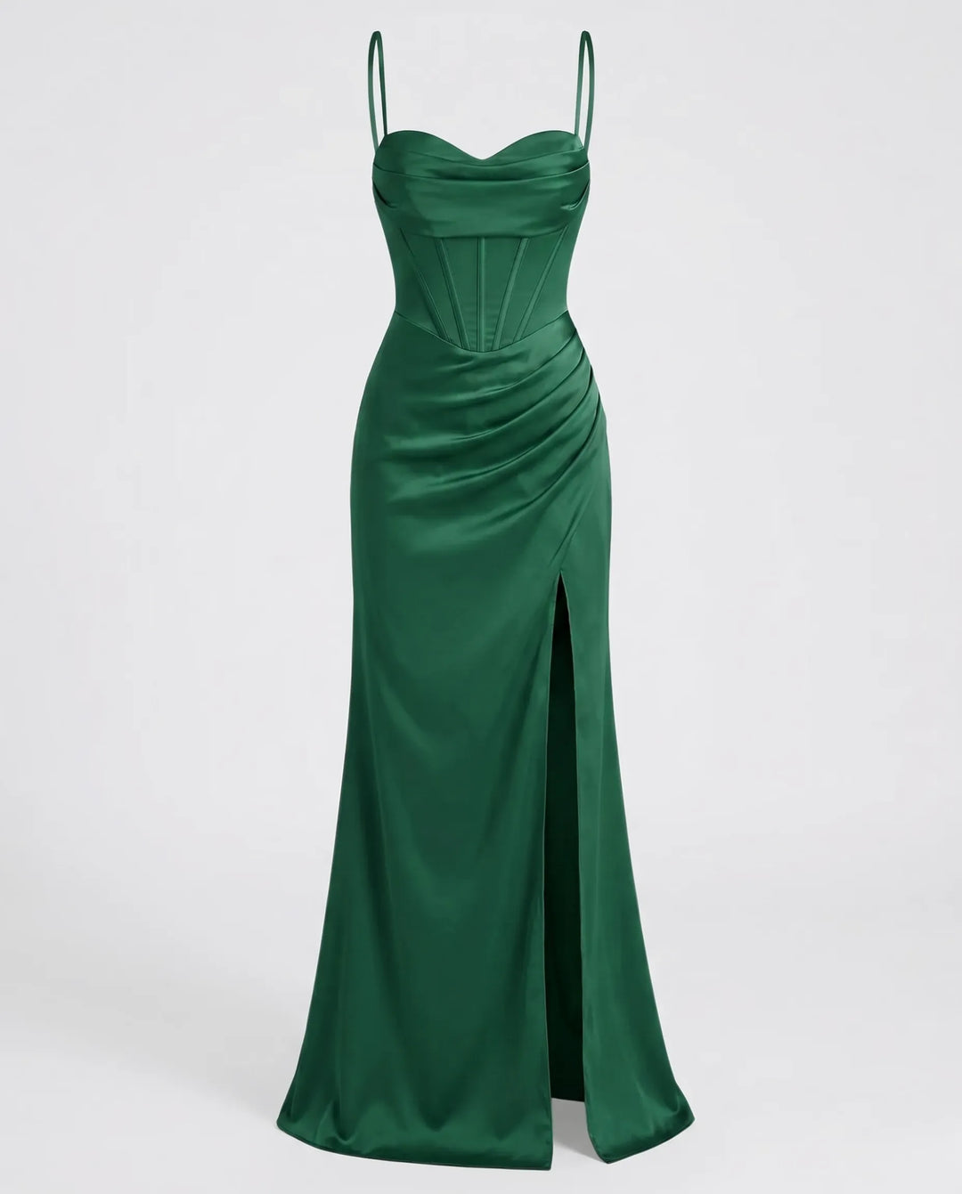 Elegantes Seiden Maxikleid Damen – Abendkleid bodenlang Spaghettiträger Schlitz festlich