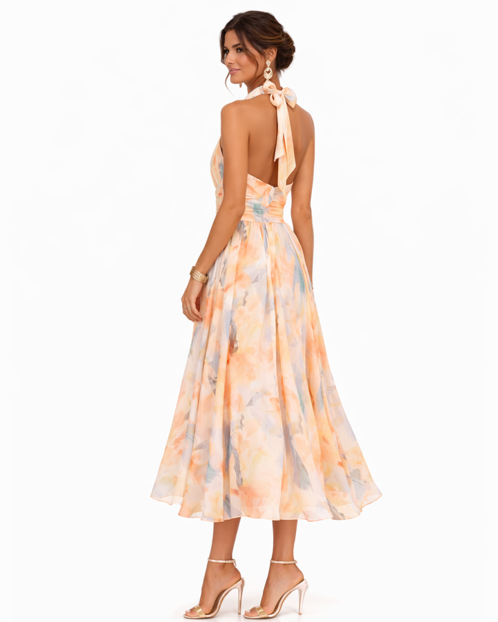 Aquarell Druck Halter Neck Kleid