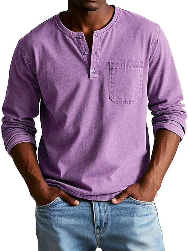 Herren Lässiges Langarm-Henleyshirt