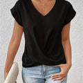 Lia - Stylisches T-Shirt Mit Kurzen Ärmeln – V-Ausschnitt Knotendetail enganliegend Jersey Damen