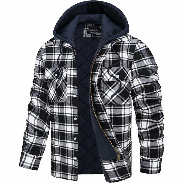Karierte Flanell-Jacke mit abnehmbarer Kapuze und gestepptem Futter