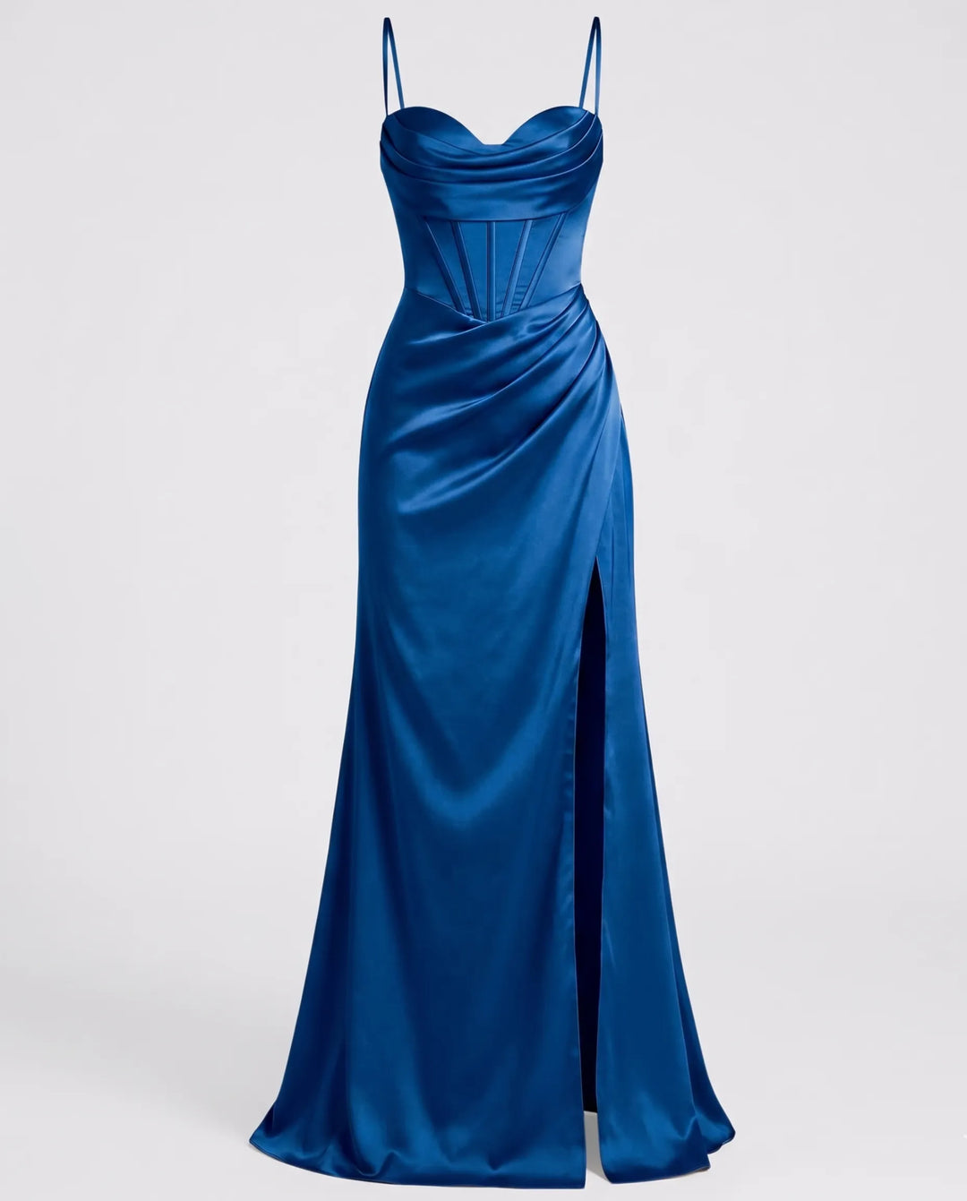 Elegantes Seiden Maxikleid Damen – Abendkleid bodenlang Spaghettiträger Schlitz festlich