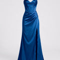Elegantes Seiden Maxikleid Damen – Abendkleid bodenlang Spaghettiträger Schlitz festlich