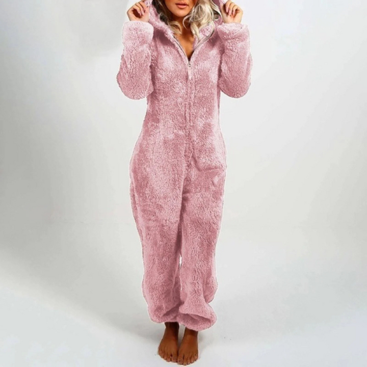 Pyjama Damen Einteiler Fleece mit Reißverschluss