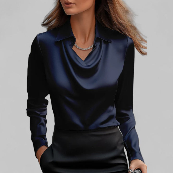 Elegante Wasserfallausschnitt Satinbluse für Damen
