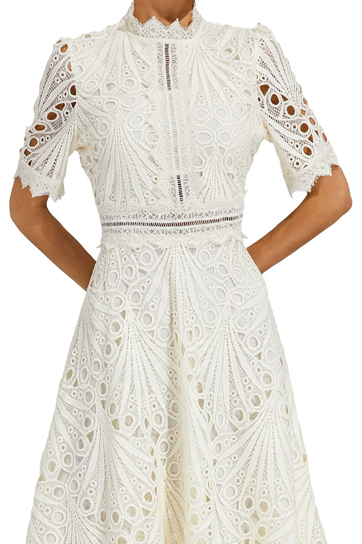 Damen Schickes Spitzen Midi Kleid