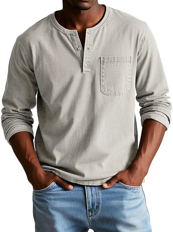 Herren Lässiges Langarm-Henleyshirt