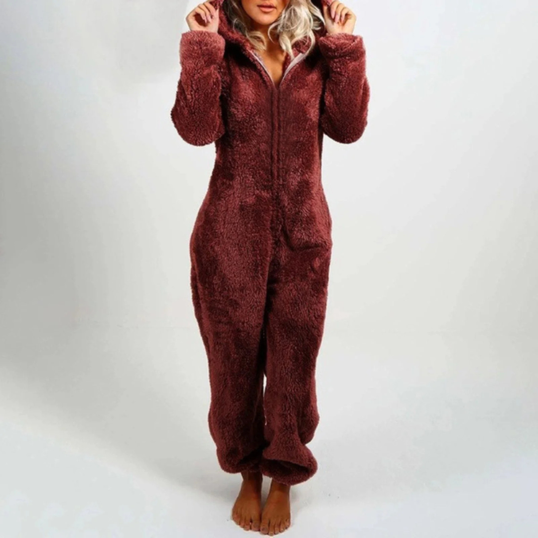 Pyjama Damen Einteiler Fleece mit Reißverschluss