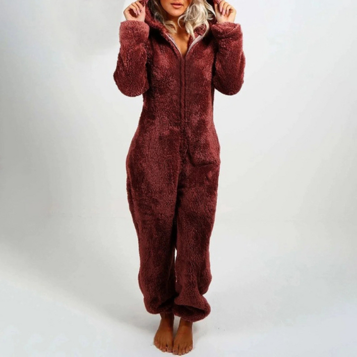 Pyjama Damen Einteiler Fleece mit Reißverschluss