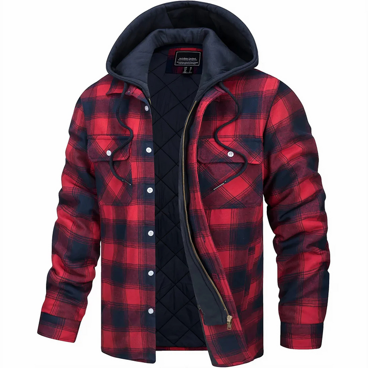Karierte Flanell-Jacke mit abnehmbarer Kapuze und gestepptem Futter