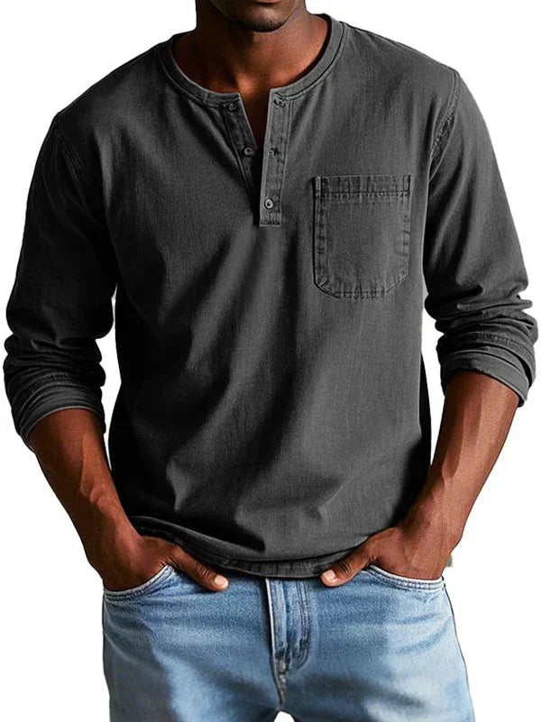 Herren Lässiges Langarm-Henleyshirt