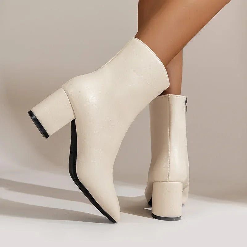 Damen Stiefeletten | Elegant & Vielseitig — Kunstleder, spitzer Schuh, Blockabsatz