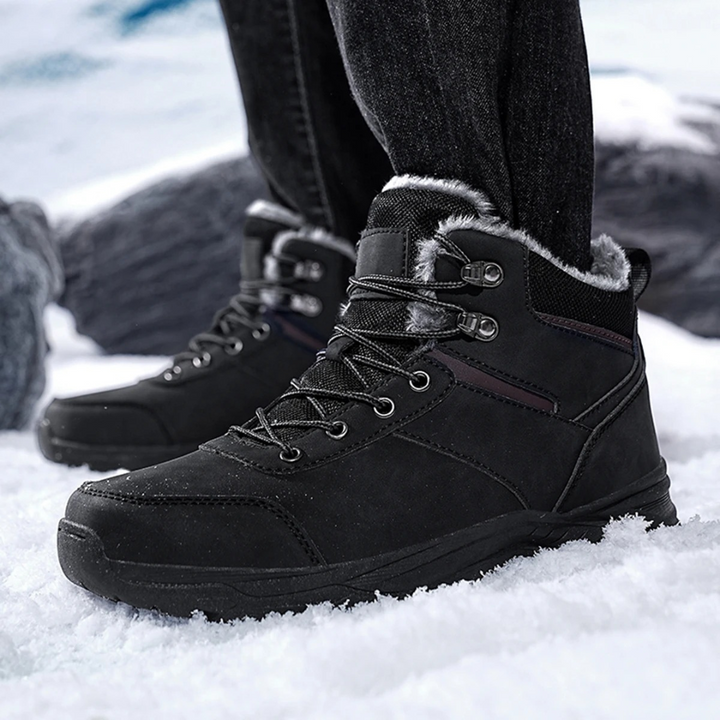Winterstiefel Herren warm gefüttert mit Schnürung und Kunstpelzbesatz