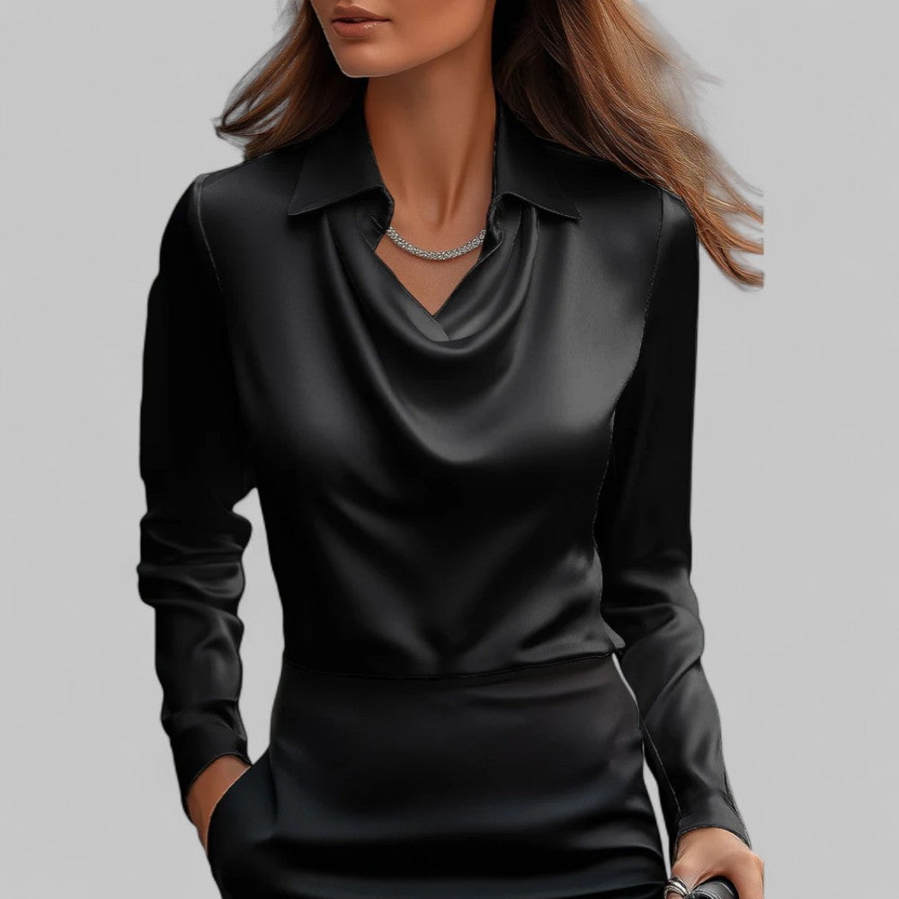 Elegante Wasserfallausschnitt Satinbluse für Damen