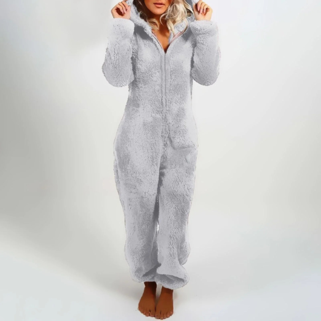 Pyjama Damen Einteiler Fleece mit Reißverschluss