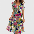 Damen Blumen V-Ausschnitt Midi Kleid