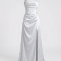 Elegantes Seiden Maxikleid Damen – Abendkleid bodenlang Spaghettiträger Schlitz festlich