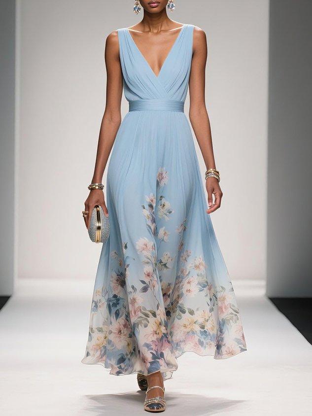 Damen Blumendruck Hochzeitsgastkleid