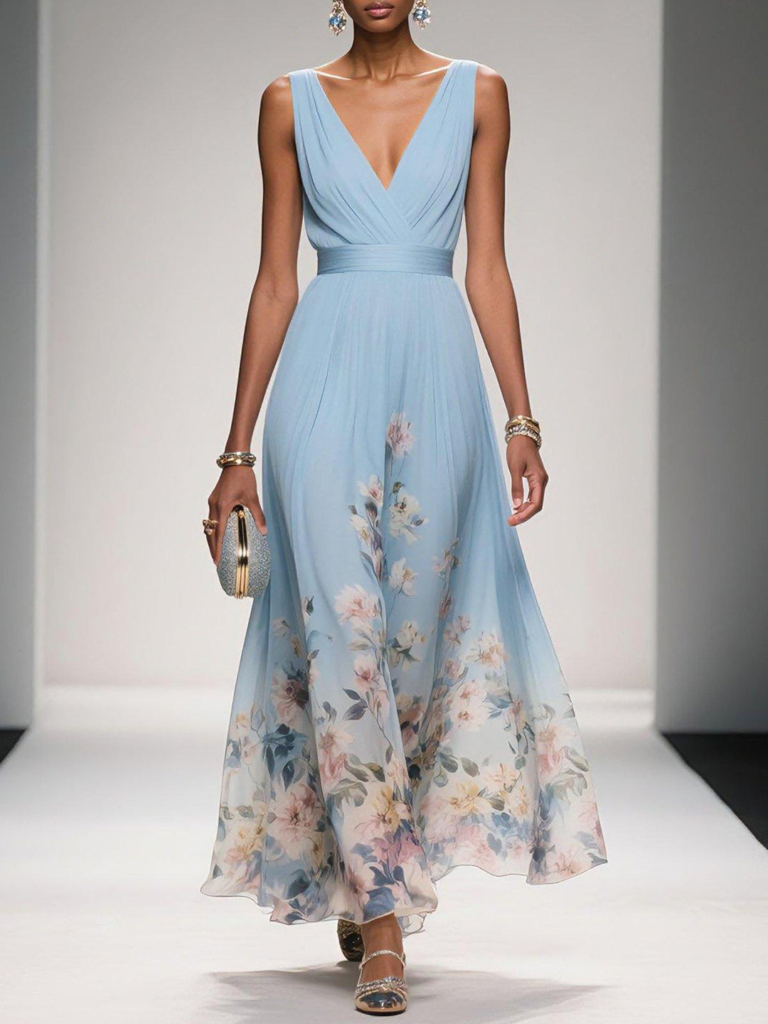 Damen Blumendruck Hochzeitsgastkleid