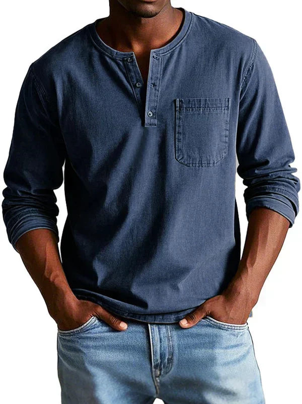Herren Lässiges Langarm-Henleyshirt