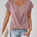 Lia - Stylisches T-Shirt Mit Kurzen Ärmeln – V-Ausschnitt Knotendetail enganliegend Jersey Damen