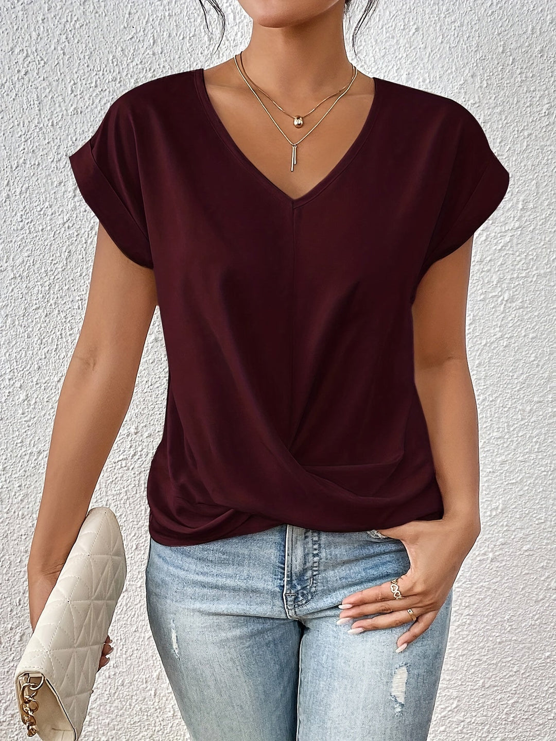 Bequemes T-Shirt mit Sweetheart-Ausschnitt für den Alltag