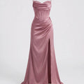 Elegantes Seiden Maxikleid Damen – Abendkleid bodenlang Spaghettiträger Schlitz festlich