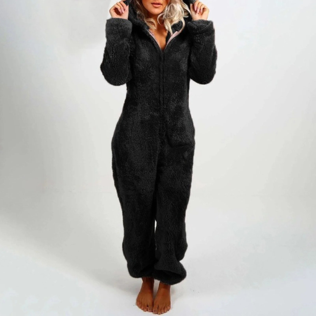 Pyjama Damen Einteiler Fleece mit Reißverschluss