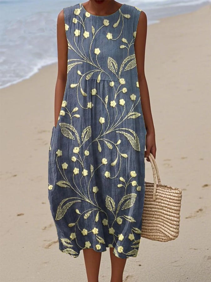Atmungsaktives ärmelloses Blumenkleid