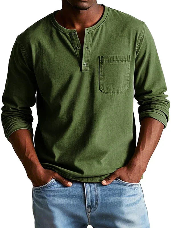 Herren Lässiges Langarm-Henleyshirt