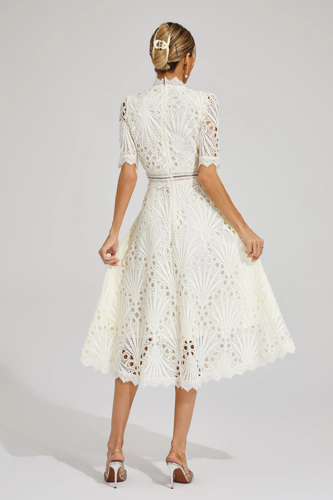 Damen Schickes Spitzen Midi Kleid