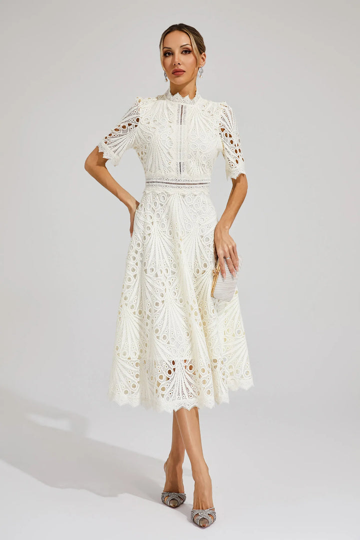 Damen Schickes Spitzen Midi Kleid
