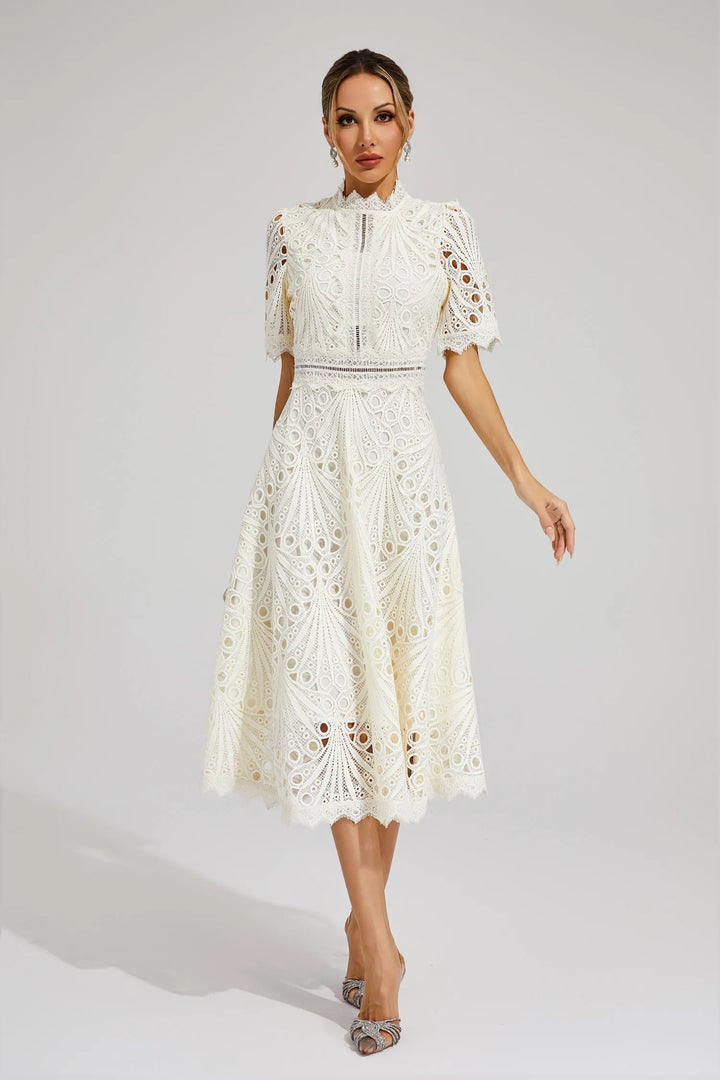 Damen Schickes Spitzen Midi Kleid